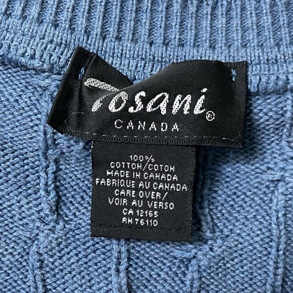 Vintage Tosani Sweater Vest Mens Grandpa Blue Knit Made in Canada Textured Prep - Picture 2 of 7